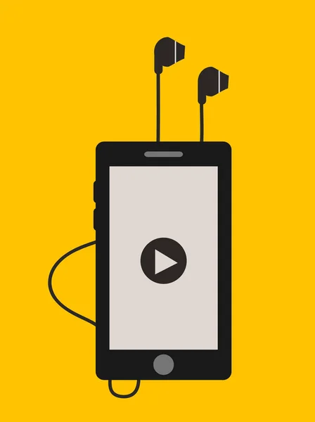 Płaskie Vector Icon Ilustracja Telefon Odtwarzacz Muzyczny Słuchawki Pomarańczowym Tle — Wektor stockowy