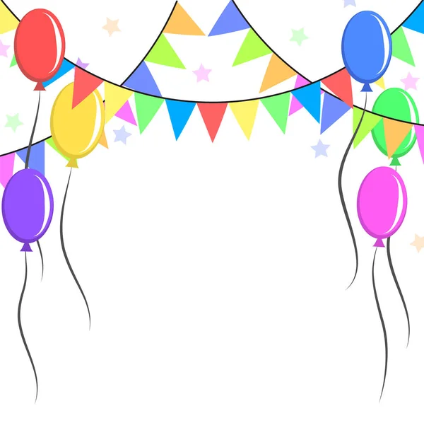 Dekorative Bunte Luftballons Und Wimpel Auf Weißem Hintergrund Geburtstagsfeier Dekoration — Stockvektor
