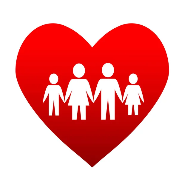 Mutter Vater Und Kinder Über Rotem Herz Auf Weißem Hintergrund — Stockvektor