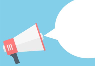 Boş peech kabarcık ile megafon. Hoparlör. Vektör çizim. 