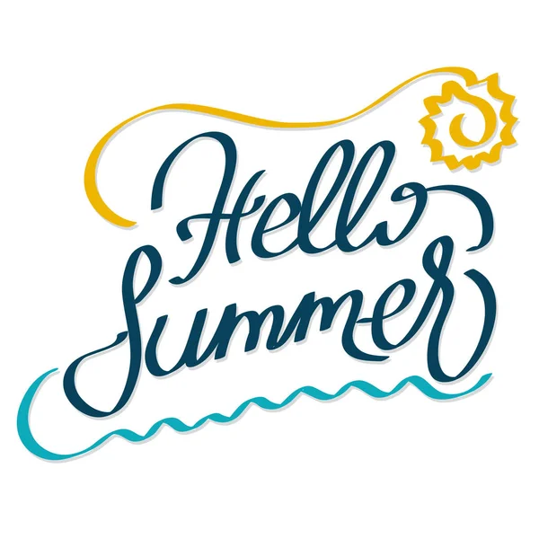 Γειά Σου Χέρι Καλοκαίρι Αντλώντας Γράμματα Λέξεις Ήλιο Και Θάλασσα — Διανυσματικό Αρχείο