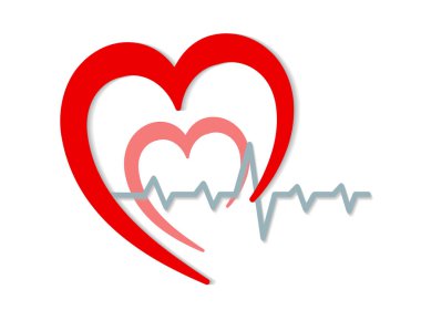 iki kalp EKG kutsal kişilerin resmi, beyaz, tıp kavramı ile vektör çizim stok