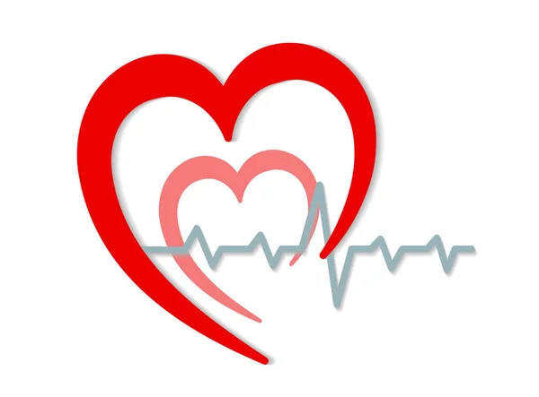 Dos Corazones Con Icono Ecg Concepto Medicina Blanco Ilustración Vector — Archivo Imágenes Vectoriales