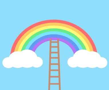 Color rainbow with clouds and wooden stairs on blue sky background vector Color rainbow with clouds and wooden stairs on blue sky background vector