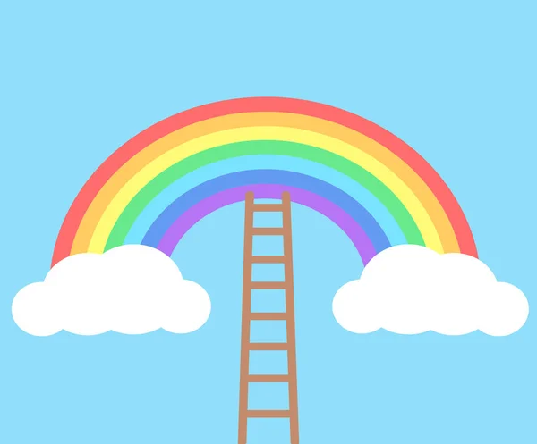 Цветная Радуга Облаками Деревянными Лестницами Голубом Фоне Неба — стоковый вектор