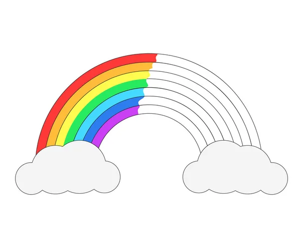 Färgstark Regnbåge Eller Färg Spektrum Med Moln Platta Ikonen För — Stock vektor