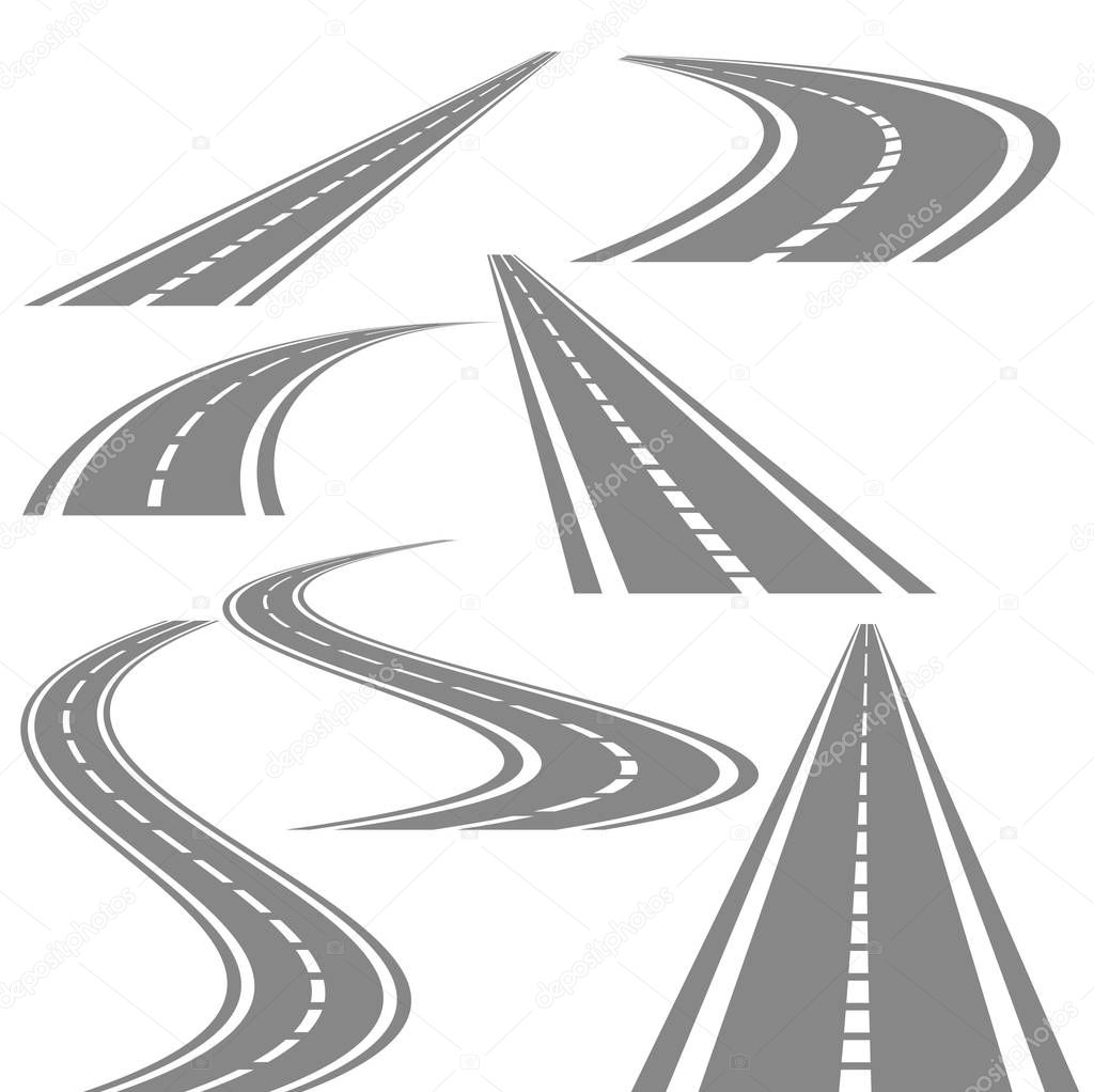 Bending roads vector set, stock vector illustration