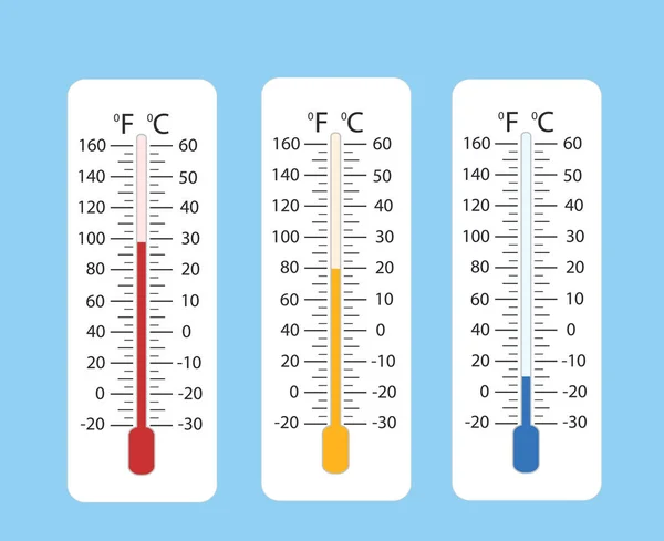 Termómetros Meteorología Celsius Fahrenheit Que Miden Calor Frío Ilustración Vectorial — Archivo Imágenes Vectoriales