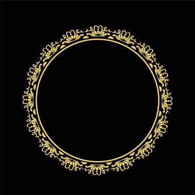 Retro tarzı, barroco Vintage yuvarlak çerçevede. Çiçek dekoratif altın süsleme, tebrik kartları, davet, menü öğesi. Şık vektör grafikleri.