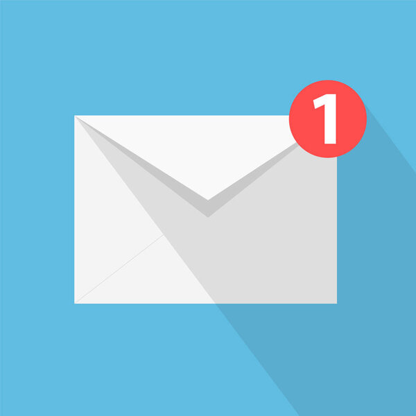 White envelope letter with shadow, concept of incoming email message, mail delivery service, newsletter announcement flat modern vector illustration design isolated