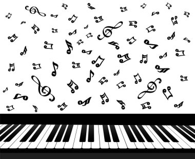 piyano tuşları ve beyaz, hisse senedi vektör çizim üzerine müzik notlar