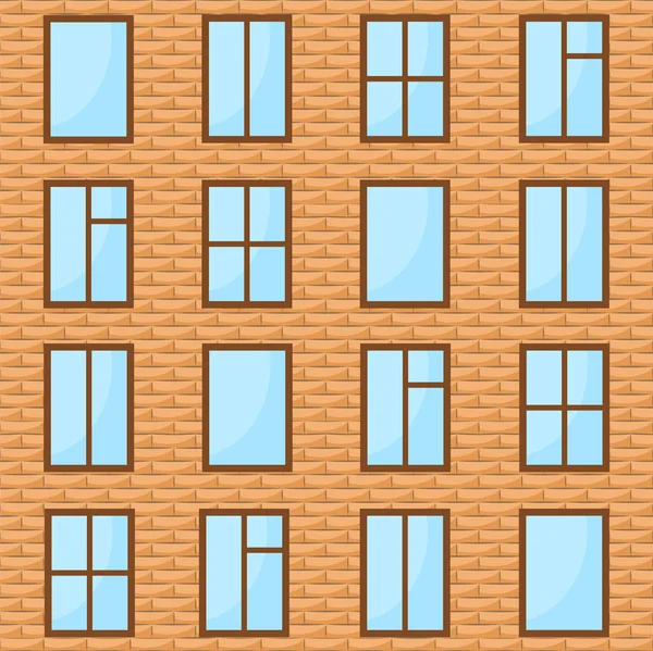 Mur Briques Avec Nombreuses Fenêtres Comme Arrière Plan Illustration Vectorielle — Image vectorielle