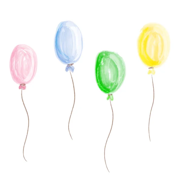 Palloncini Acquerello Impostati Sfondo Bianco Palloncini Belli Colorati Decorazione Vacanze — Vettoriale Stock