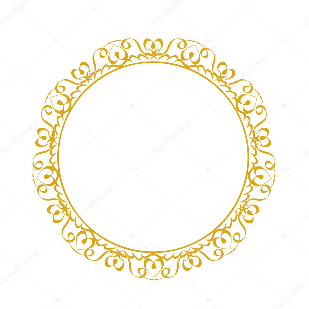 Decorative frame. Elegant vector element for design in Eastern style, place for text. Golden outline floral border. Lace illustration for invitations and greeting cards
