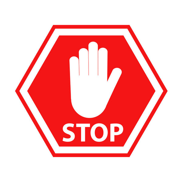 hand blocking sign stop red on white, stock vector illustration