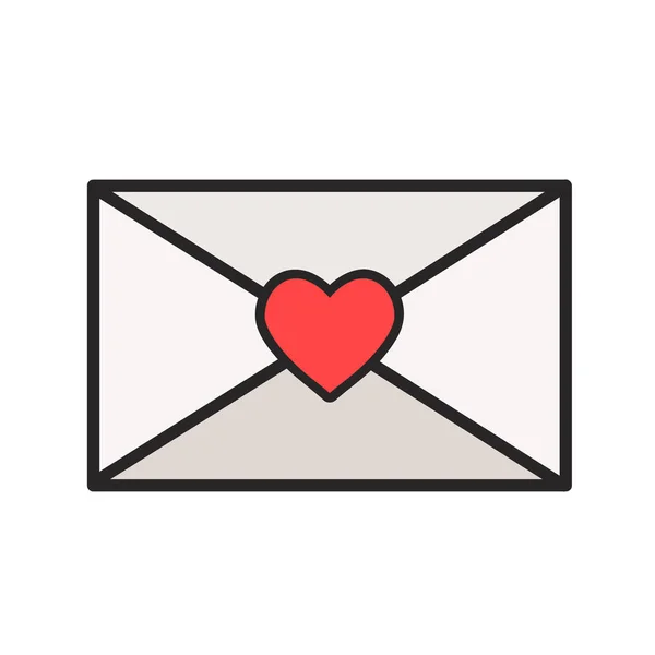 Enveloppe Message Lettre Romance Avec Coeur Rouge Icône Illustration Vectorielle — Image vectorielle