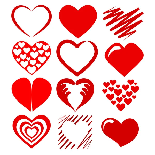 Set Red Heart Symbol Icon Love Romantic Card Design Stock — Stock Vector