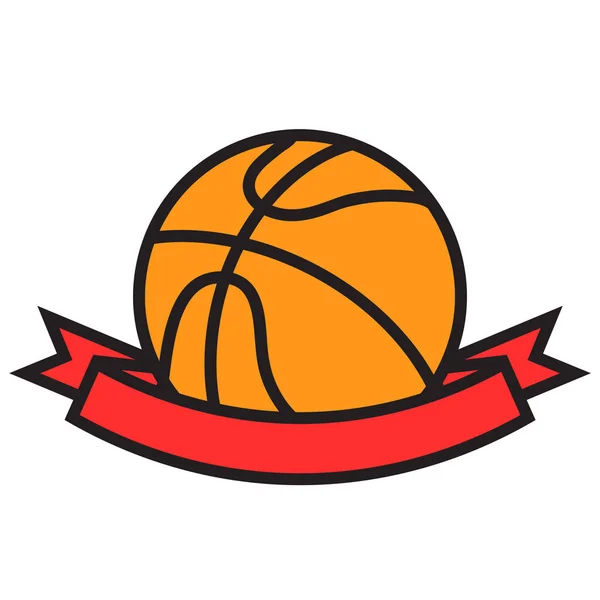 Pallone Basket Arancione Con Nastro Rosso Vincitore Disegno Piatto Del — Vettoriale Stock