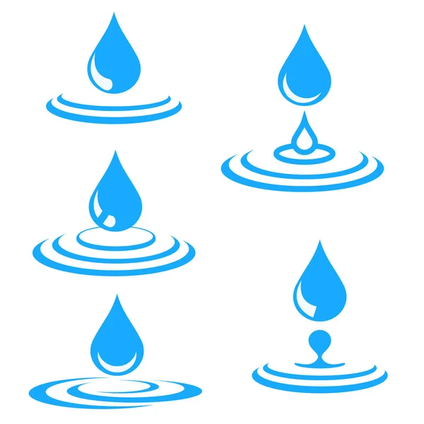 Set Druppel Blauw Water Plons Vectorillustratie — Stockvector