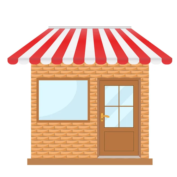窓やドア 赤の日よけ 株式ベクトル図の建物店舗のファサードを持つ店舗 — ストックベクタ