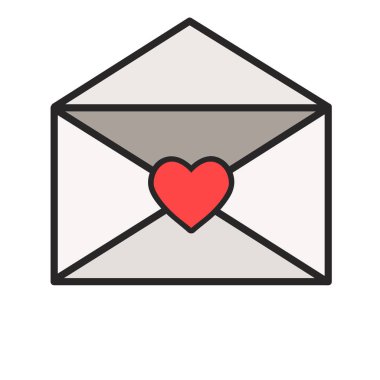 Zarf iletisi mektup romantik kırmızı kalp simgesi, hisse senedi vektör çizim ile