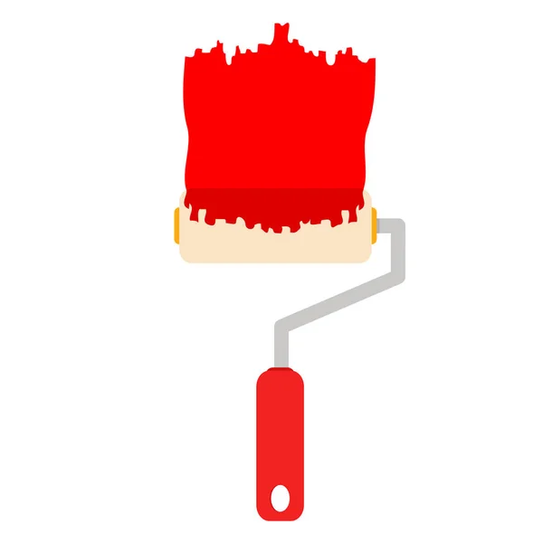 Rolo Pintura Com Tinta Vermelha Listra Plana Ícone Vetor Ilustração — Vetor de Stock