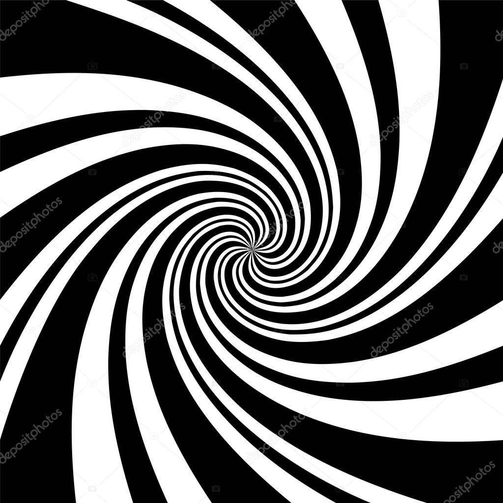 A black and white spiral optical illusion background. Stock vector illustration, monochrome