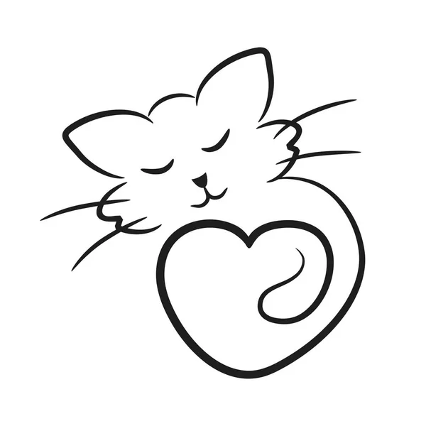 Ícone Gato Abstrato Com Coração Como Símbolo Amor Animal Ilustração — Vetor de Stock