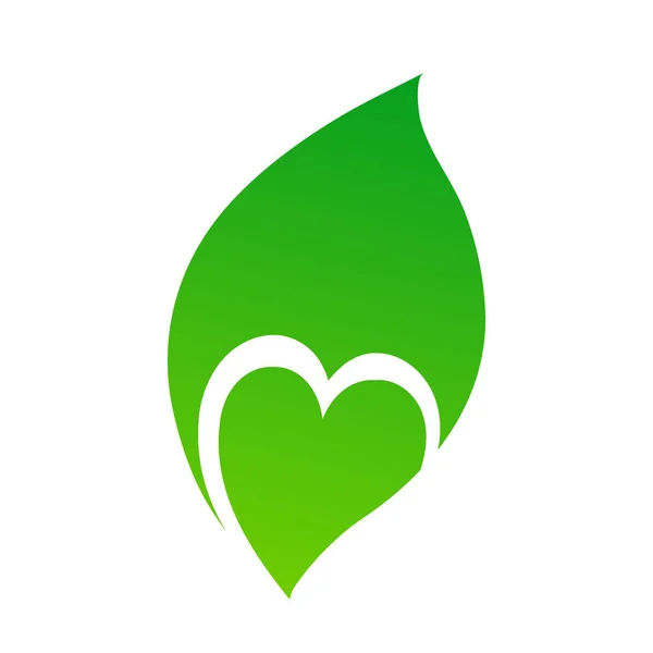 Feuille Verte Avec Symbole Coeur Concept Amour Nature Illustration Vectorielle — Image vectorielle