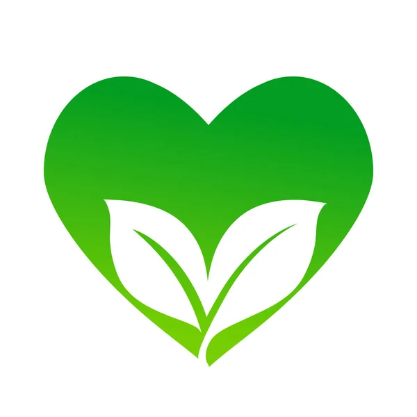 Icône Vectorielle Verte Avec Symbole Coeur Deux Feuilles Concept Écologique — Image vectorielle