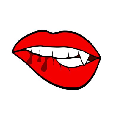 Vampir dişleri, tebrik kartı, hisse senedi vektör çizim için halloween tasarım olan seksi kadın kırmızı dudaklar