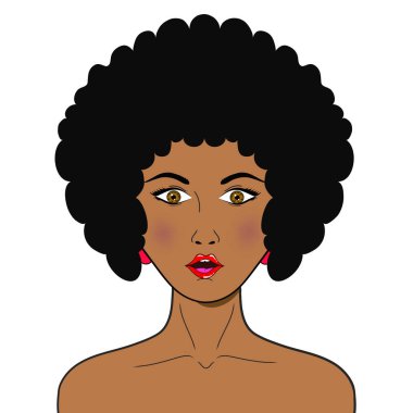 Pop sanat yüz Vay. Seksi sürpriz Afrikalı kadın tarzında pop sanat retro komik beyaz üzerinde açık ağızlı