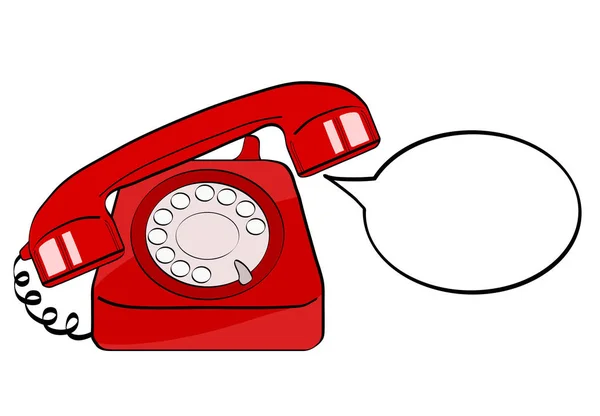 Vecchio Telefono Rosso Bolla Vocale Vuota Tua Offerta Illustrazione Disegnata — Vettoriale Stock