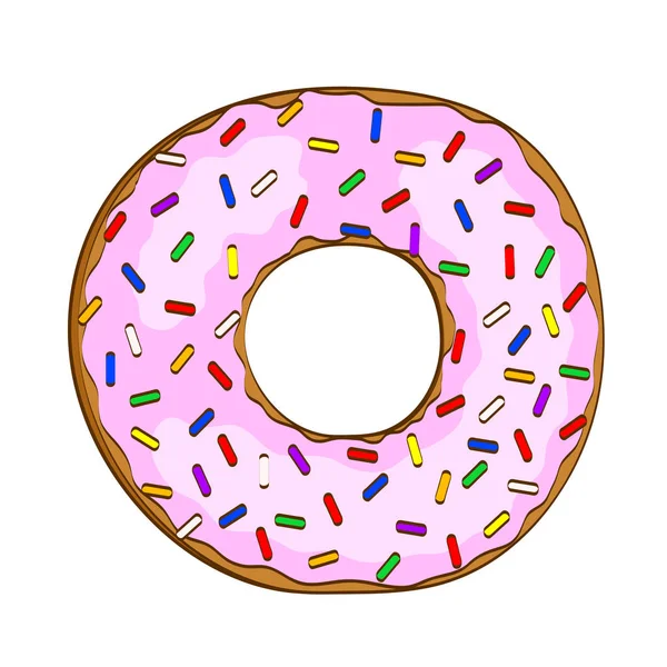 Süßer Cartoon Donut Mit Rosa Glasur Auf Weiß Aktienvektorillustration — Stockvektor