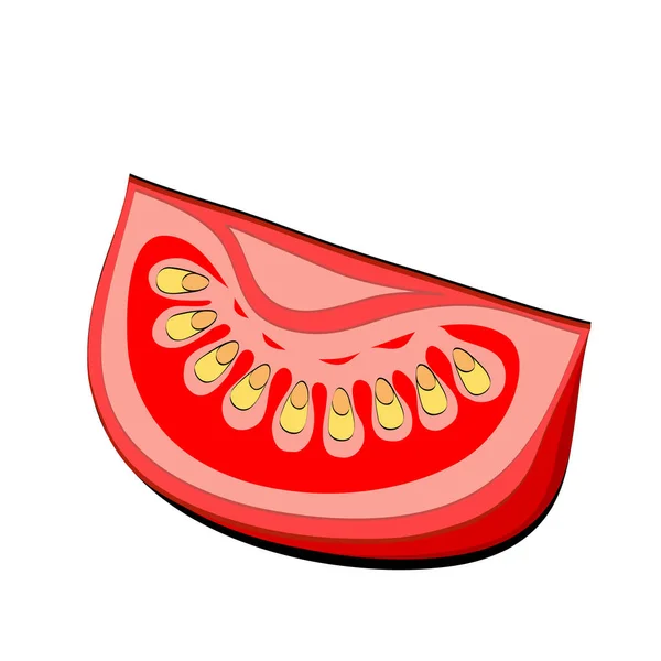 Cartoon Tomate Tranche Légume Sur Blanc Illustration Vectorielle Dessin Main — Image vectorielle