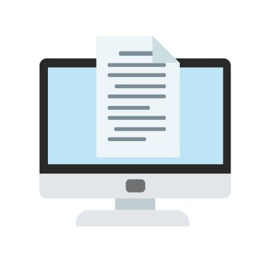 bilgisayar monitörü ve e-posta ile beyaz, hisse senedi vektör çizim karikatür tarzı simgesine