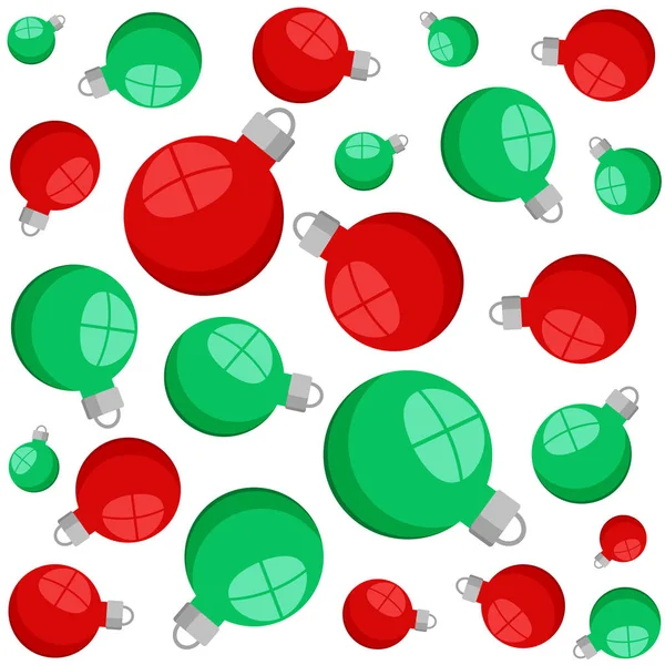 Rojo Verde Bolas Decorativas Navidad Patrón Sin Costuras Blanco Vector — Archivo Imágenes Vectoriales