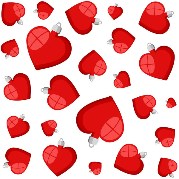 Červené Vánoční Koule Dekorativní Vzor Izolované Ikony Srdce Bílý Burzovní — Stockový vektor