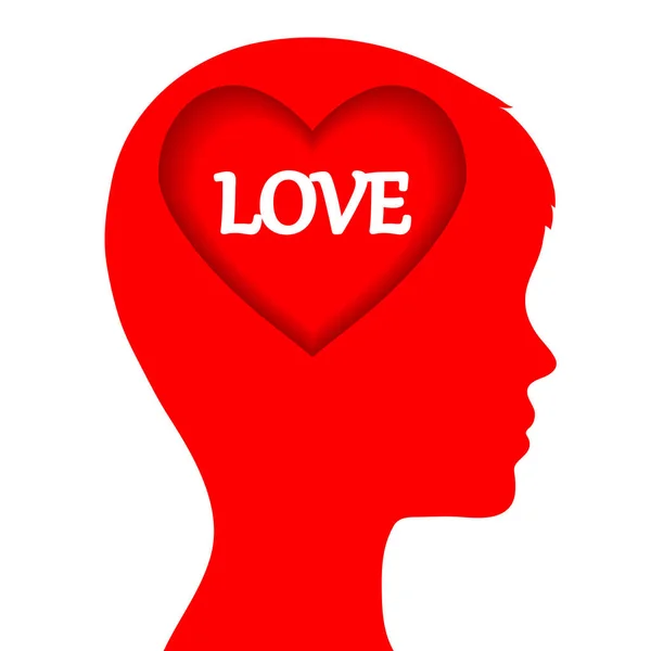 Conceito Amor Com Cabeça Homem Coração Vermelho Branco Ilustração Vetor —  Vetores de Stock