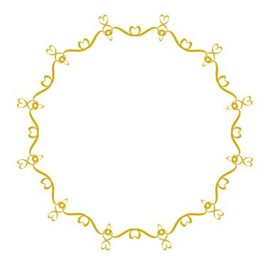 Dekoratif çerçeve, zarif altın vektör kalp öğe yuvarlak beyaz, hisse senedi vektör çizim sınırında