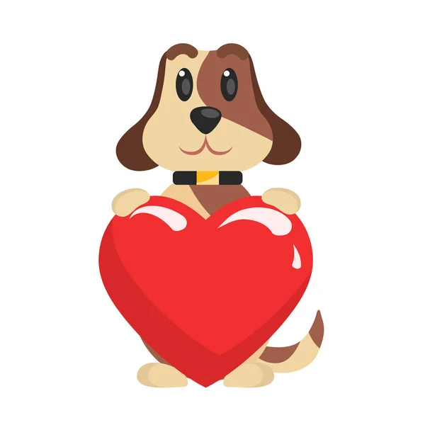 有趣的杰克罗素泰瑞尔狗坐着 拿着红色的心 可爱的情人节动物角色向量插图 — 图库矢量图片