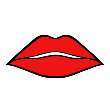 Kırmızı seksi kadın dudaklar, karikatür tarzı, beyaz, stok vektör illüstrasyon