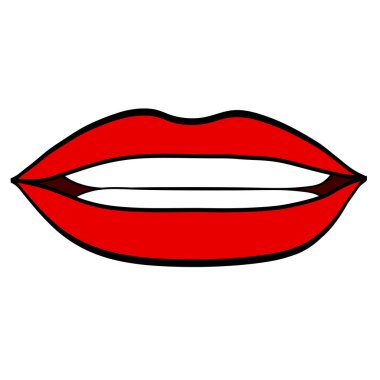 Kırmızı seksi kadın dudaklar, karikatür tarzı, beyaz, stok vektör illüstrasyon