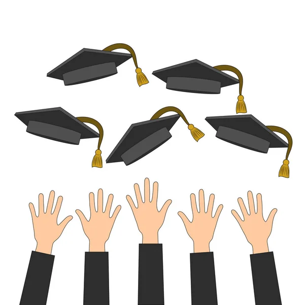 Ρίχνοντας Χέρια Καπέλα Αποφοίτησης Λευκό Εικόνα Διάνυσμα Απόθεμα — Διανυσματικό Αρχείο