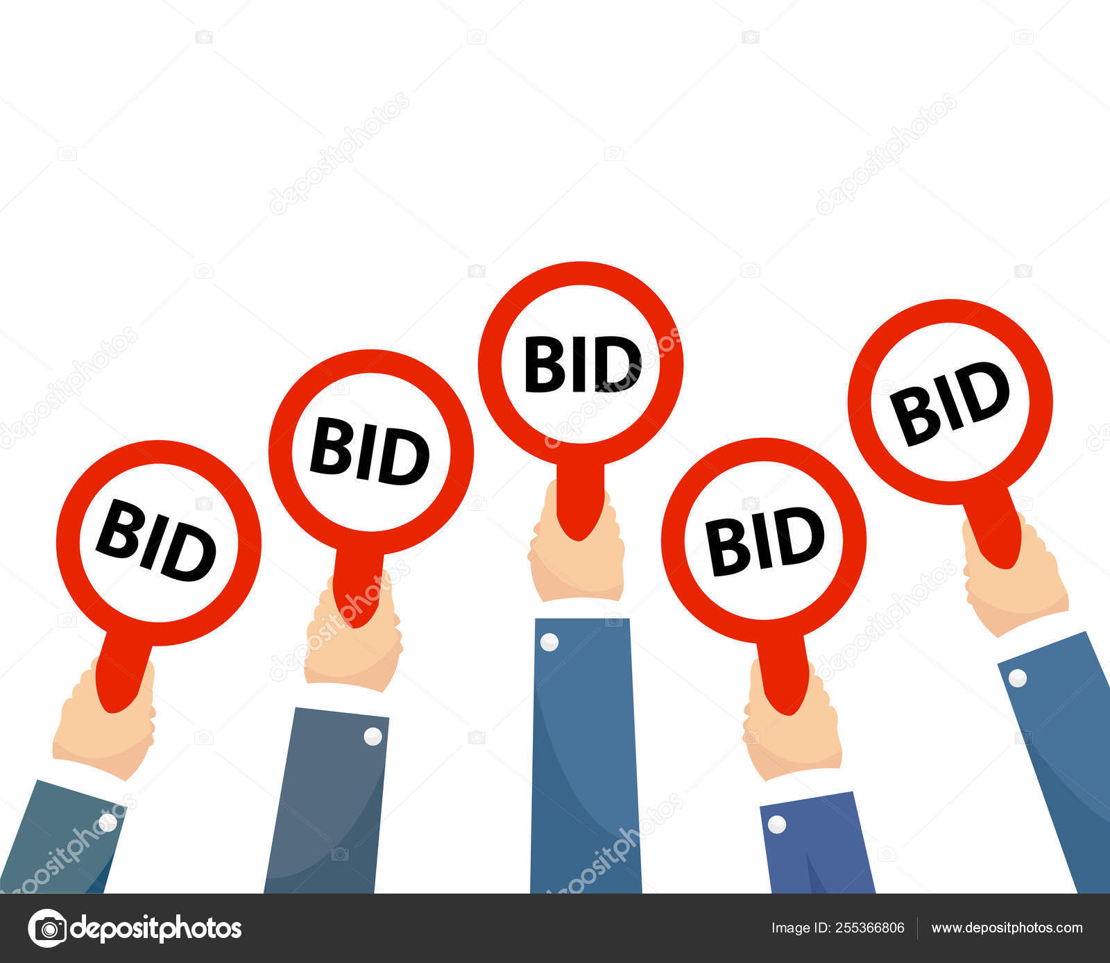 Businessman buyers hands raising auction bid paddles with number Stock  Vector by ©VovanIvan 255366806