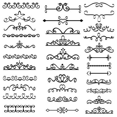 Dekoratif girdaplar bölücüler. Eski metin delimiter, kaligrafik swi