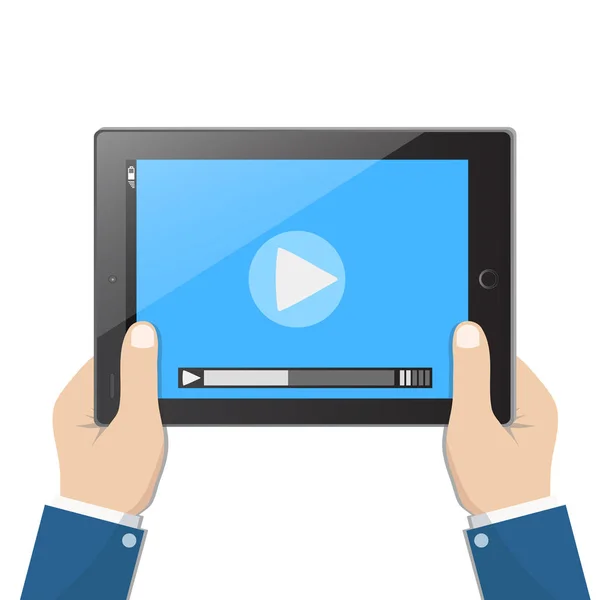 Scr video oynatıcı ile tablet bilgisayar tutan işadamı