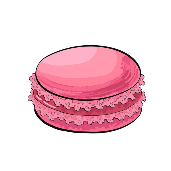 Macaron of Macaroon koekjes taart, schets vector illustratie is — Stockvector