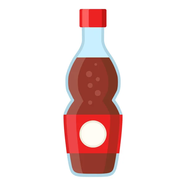 Bouteille avec cola et étiquette rouge dans le style plat de dessin animé sur blanc, s — Image vectorielle