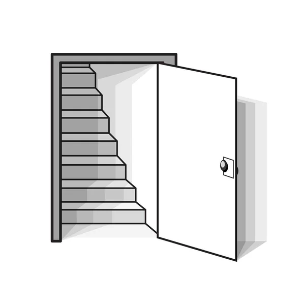 Weiße offene Tür mit Treppe auf weißem Grund, Vektor-Illustration — Stockvektor